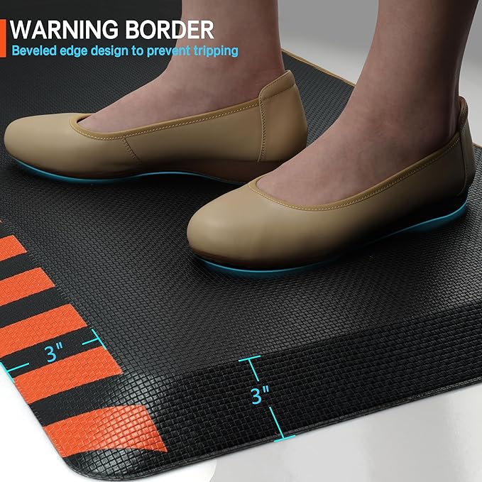 FEATOL Anti Fatigue Mats Industrial, Ergonomic Standing Floor Mat for Work for Stand, Black with Orange Border Safety 24" x 70"-Support for Leg & Back Pain-DeskLoop Office