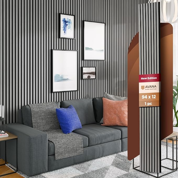 Avana Modern Acoustic Wood Wall Panels – 94.4 X 12.59 Inch Gray Oak Acoustic by AvanaHome