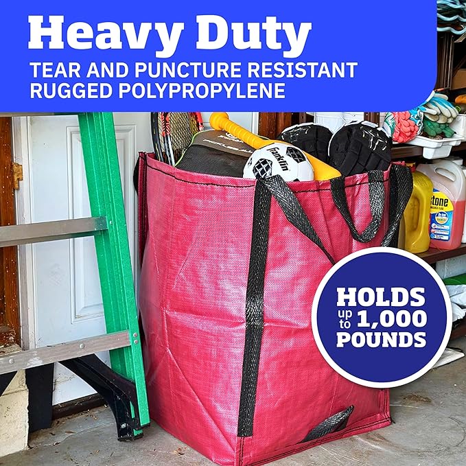 DURASACK Heavy Duty Home and Yard Bags 48-Gallon Reusable Self-Standing Lawn and Leaf Bags Garbage Can with Reinforced Handles, Red, 3 Pack-DeskLoop Office