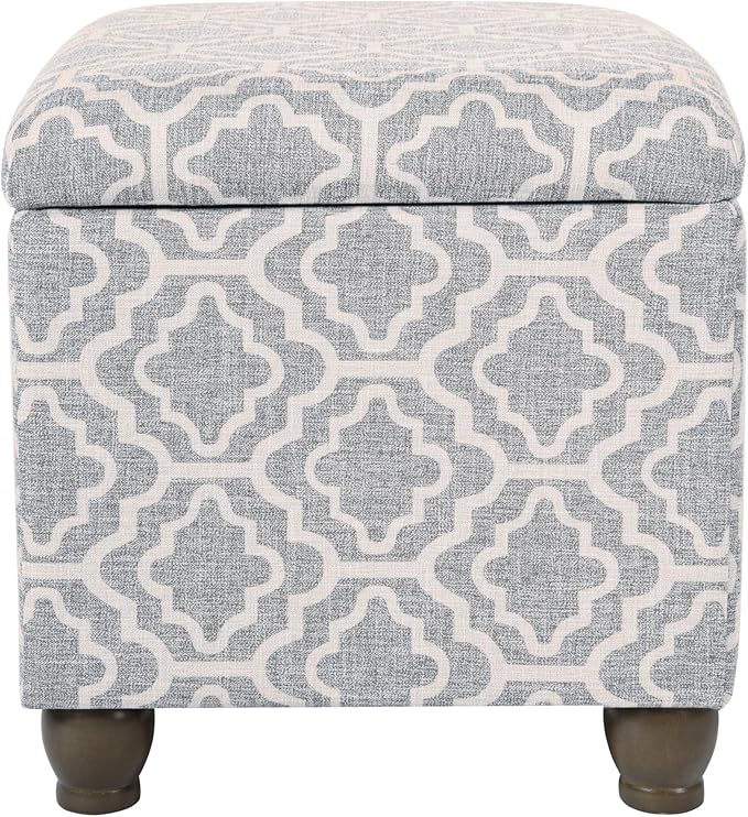 Home Decor | Upholstered MediumRectangular Storage Ottoman | Hinged Lid Ottoman with Storage for Living Room & Bedroom,Gray Geometric-DeskLoop Office