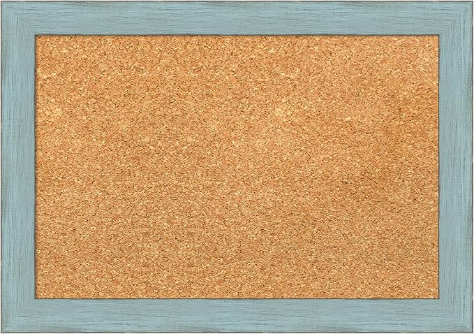 Amanti Art Natural Cork Board for Wall, 14x20 Vision Board with Blue Wood Frame, Small Corkboard Office Decor for Home Organization, Rustic Farmhouse Corkboard Pinboard to display items for home-DeskLoop Office