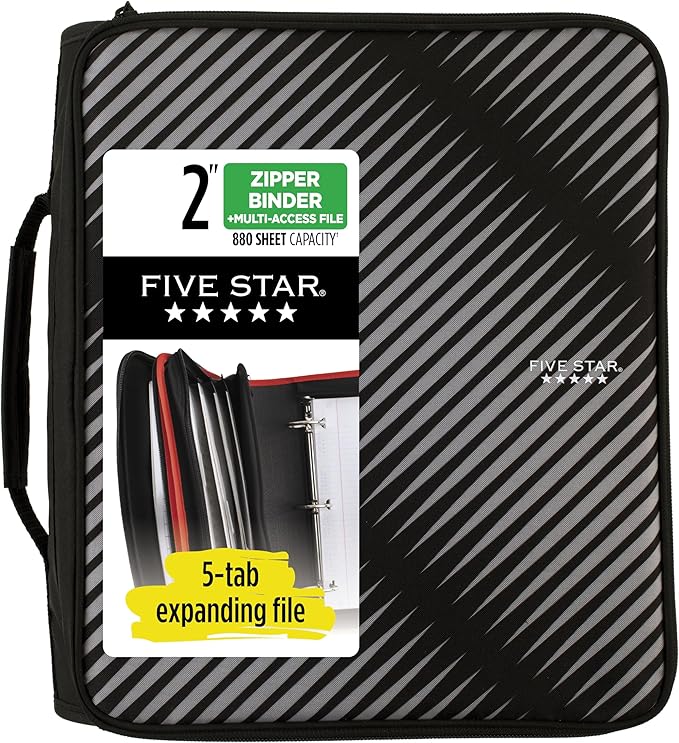 Five Star Zipper Binder, 2 Inch 3-Ring Binder by FiveStar