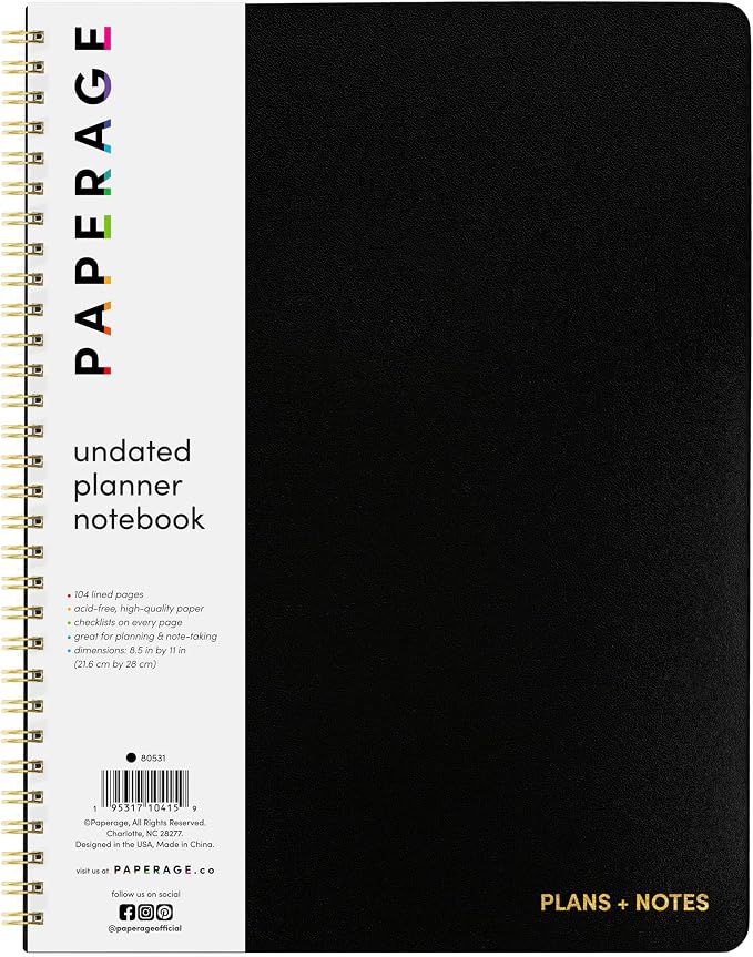 PAPERAGE Undated Daily Planner & To Do List Notepad, 8.5 in x 11 in, Spiral by PAPERAGE