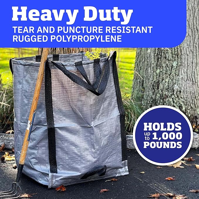DURASACK Heavy Duty Home and Yard Bags 48-Gallon Reusable Self-Standing Lawn and Leaf Bags Garbage Can with Reinforced Handles, Gray, 3 Pack-DeskLoop Office