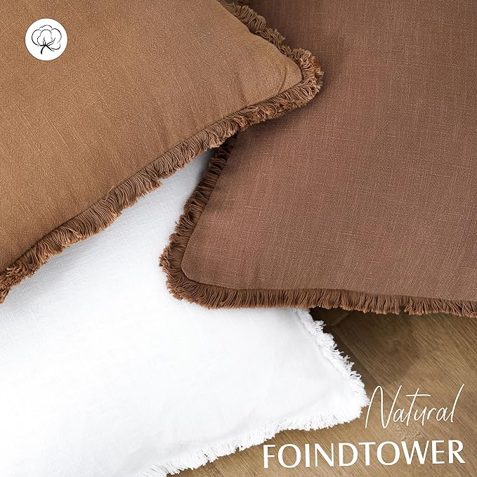 Foindtower Set of 2 Decorative Linen Fringe Lumbar Throw Pillow Covers Boho - Image 4