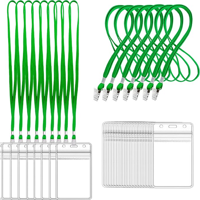 100Pcs Clear Plastic Name Tags Badge ID Card Holders and 100Pcs Black Lanyards by LOCONHA