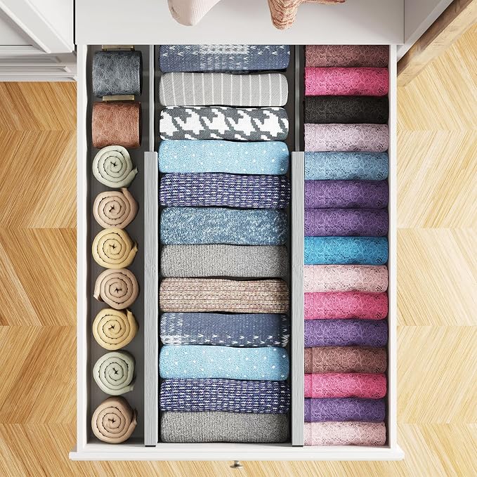 SpaceAid Bamboo 4 Pack Dresser Drawer Dividers, 4.65“ High Adjustable 17“-22” - Image 4
