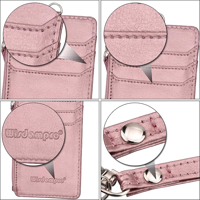 Badge Holder with Zip, Wisdompro Double Sided PU Leather ID Badge Card Holder - Image 5
