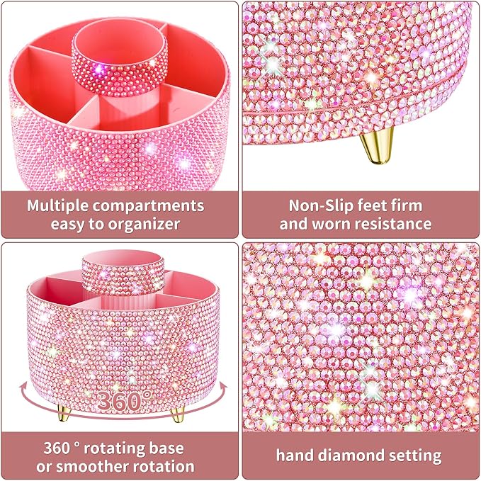 fanado Bling 360° Rotate Makeup Brush Holder Organizer, Makeup Organizers - Image 3