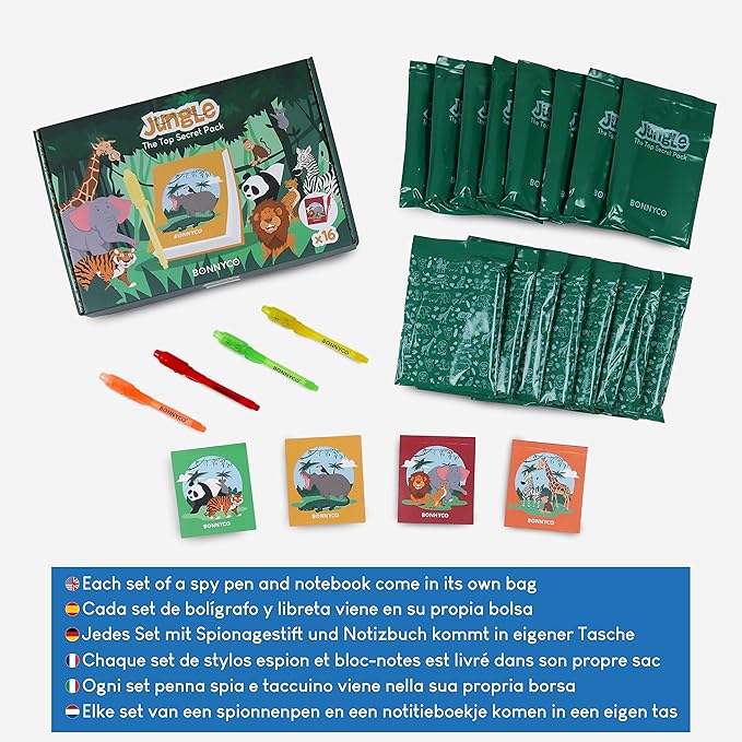 Invisible Ink Pen and Notebook Pack of 16 - BONNYCO | Safari Party Favors for Kids | Spy Pen Jungle Party Favors, Animal Prizes for Kids | Magic Pen Jungle Theme Party Supplies, Prizes for Students-DeskLoop Office
