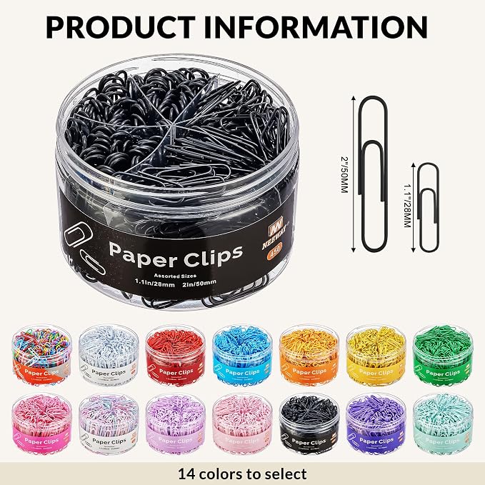 NEEWAY 450pcs Paper Clips Assorted Sizes, Small and Large Paper Clips, Coated - Image 2