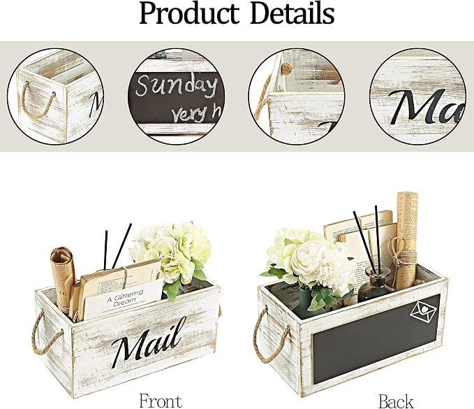 HoreZer Wood Mail Holder Box, Decorative Mail Organizer Box Countertop - Image 3