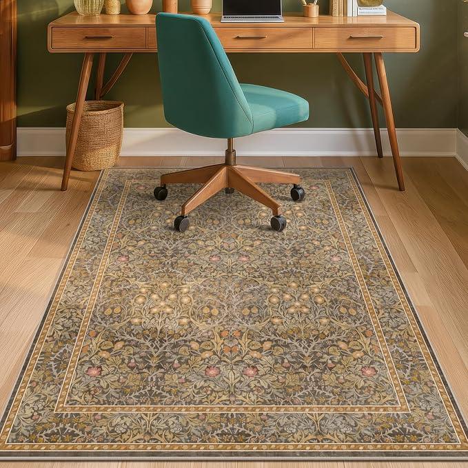 Vintage Brown Office Rugs for Rolling Chairs, Low Pile, Slip-Resistant and by JTJ