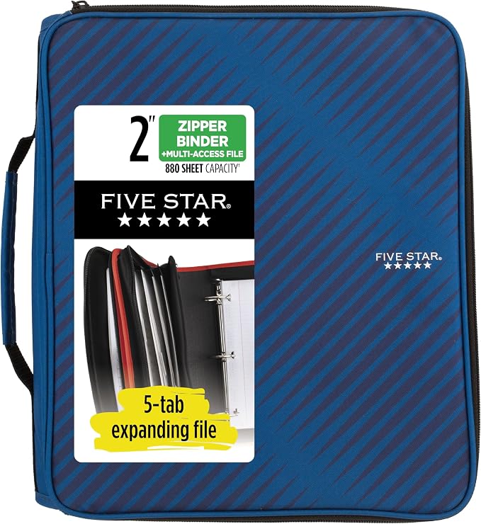 Five Star Zipper Binder, 2 Inch 3-Ring Binder by FiveStar