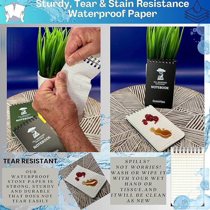 Waterproof 3x5 Notebook Pocket Notebook Small Spiral Notebooks Pocket Notepad Small Notepad 3x5 Pocket Notepad Police Notepad Tactical Notebook and All-Weather pen 4 Pack Black-DeskLoop Office