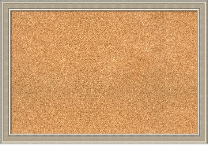 Amanti Art Natural Cork Board for Wall, 28x40 Vision Board with Silver Wood Frame, Large Corkboard Office Decor for Home Organization, Modern Contemporary Corkboard Pinboard to display items for home-DeskLoop Office