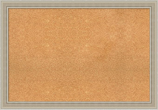 Amanti Art Natural Cork Board for Wall, 28x40 Vision Board with Silver Wood Frame, Large Corkboard Office Decor for Home Organization, Modern Contemporary Corkboard Pinboard to display items for home-DeskLoop Office