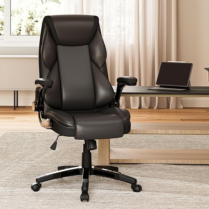EUREKA ERGONOMIC PU Leather Desk Chair Office Executive Chair, Ergonomic Office Chair Flip Up Arms, High Back Office Chair with Headrest, Home Office Desk Chair with Wheels, Computer Chairs for Adults-DeskLoop Office