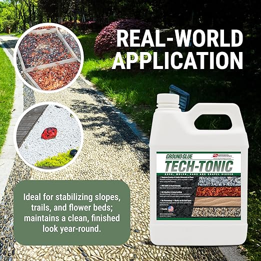 Ground Glue Tech-Tonic Landscape Adhesive for Rock, Mulch, and Sand, Weatherproof Long-Lasting Stabilizer for Trails & Slopes, Pet-Safe Binder for Pea Gravel, Bark & Flower Beds, 32 Fl. Oz.-DeskLoop Office