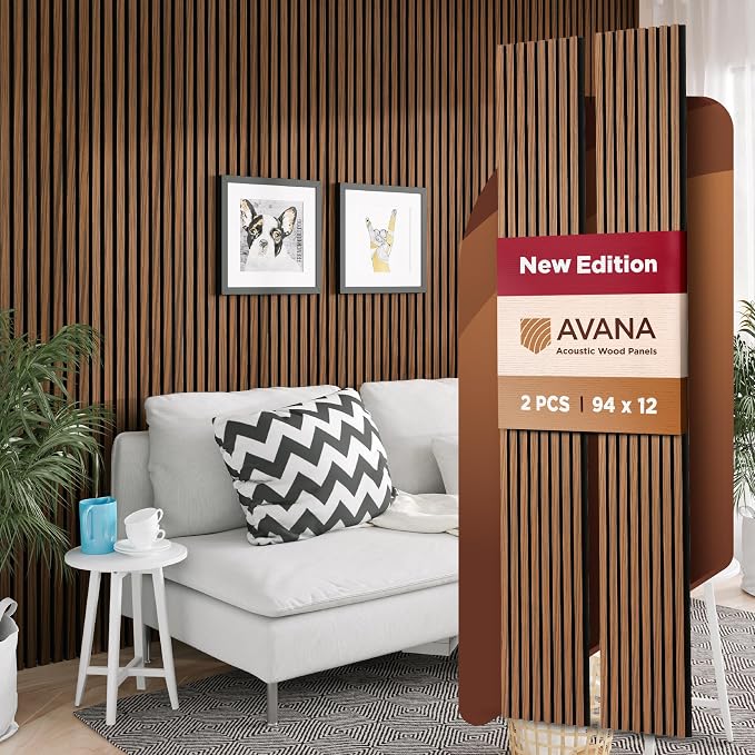 Avana Acoustic Wood Wall Panels – 94.4 x 12.6 Inch Rustic Walnut Acoustic by AvanaHome