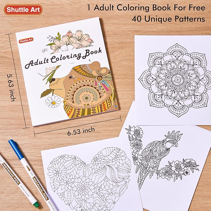 Shuttle Art Metallic Marker Pens, 30 Colors Metallic Paint Markers with 1 Coloring Book Fine Point for DIY Card, Calligraphy, Art and Crafting Projects, Works Great on Black Paper, Scrapbooks, Rock-DeskLoop Office