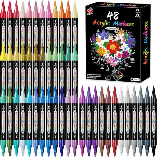 TBC The Best Crafts Acrylic Paint Markers, 48 Colors Dual Tip – Waterproof by TBCTheBestCrafts