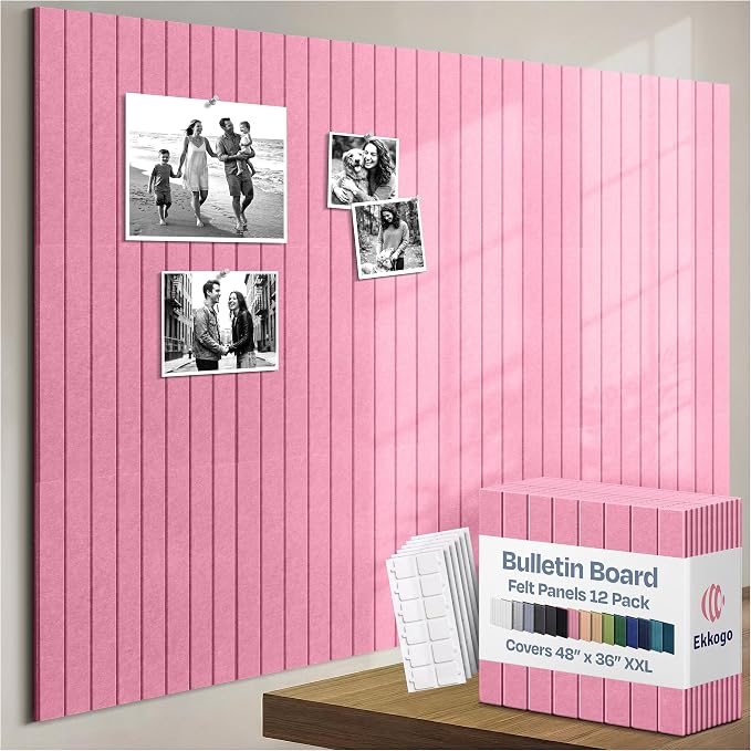 X-Large Cork Board Alternative 12-Pack Felt Bulletin Board Thick and Decorative by EkkogoAcousticPanels