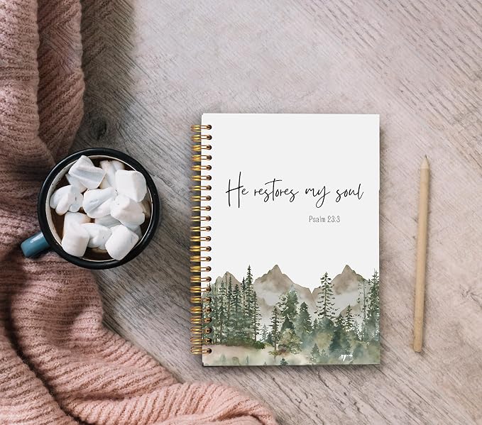 Forest Christian Notebook Journal, He Restores My Soul Bible Verse Notebook - Image 4