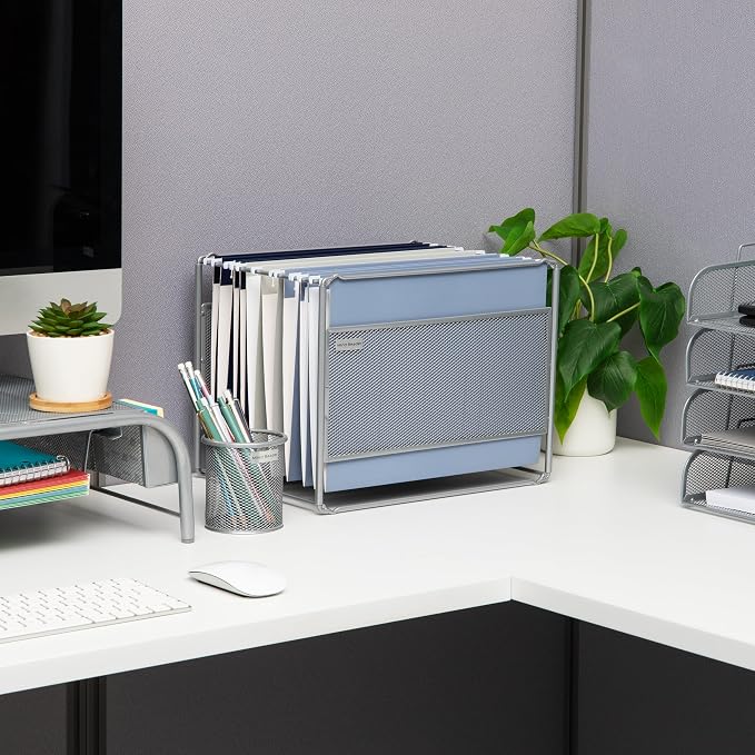 Mind Reader Hanging File Folder Organizer, Desktop Organizer, Metal Mesh - Image 2