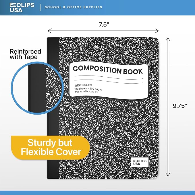 Composition Notebook Wide Ruled Composition Notebooks Bulk Black Marble Hard - Image 2