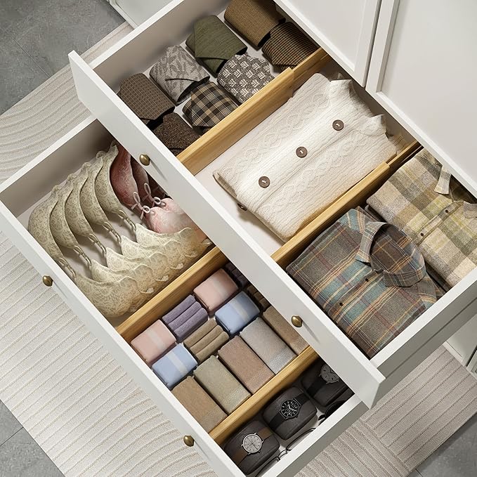 BAMEOS 4 PCS Bamboo Drawer Divider Adjustable Drawer Dividers Kitchen Drawer Organization Utensil Organizers for Kitchen Dresser Bathroom Bedroom and Office-DeskLoop Office