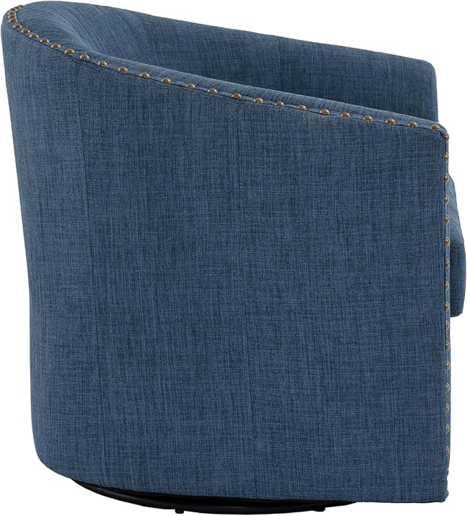 UIXE 360° Swivel Barrel Accent Chair Set of 2, Modern Upholstered Arm Chair Round Club Armchair, Nailhead Trim Single Sofa Seating in Fabric for Living Room - Blue-DeskLoop Office