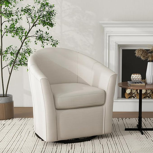 UIXE 360° Swivel Barrel Accent Chair, Modern Round Arm Chair Upholstered Club Armchair, Single Sofa Seating in Fabric for Living Room, Bedroom (Beige)-DeskLoop Office