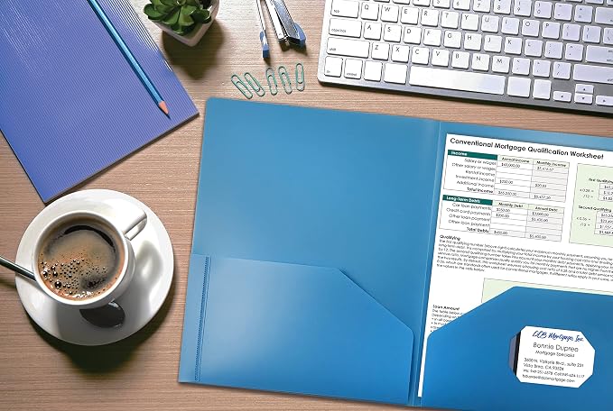 Better Office Products Heavyweight Light Blue Plastic 2 Pocket Portfolio Folder - Image 2