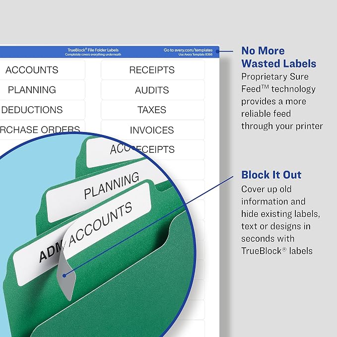 Avery TrueBlock File Folder Labels, 2/3" x 3-7/16", 750 Printable Labels - Image 3