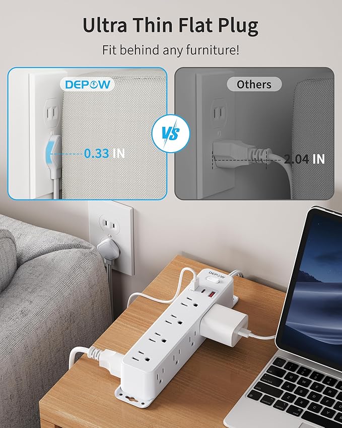 2 Prong Power Strip with 12 AC Outlets, 2 to 3 Prong Adapter, 3 USB Ports (1 USB C), 5FT Extension Cord, 1700J Two Prong Surge Protector, Wall Mountable, Ideal for Old House Non-Grounded Outlets-DeskLoop Office