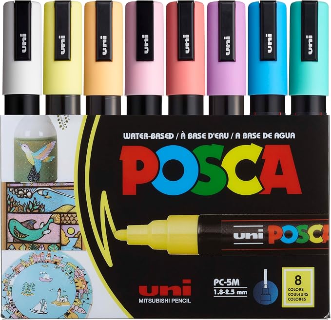 Posca Markers Set, 8 Medium Paint Markers 5M – Soft Tones – White, Sunshine by Unknown