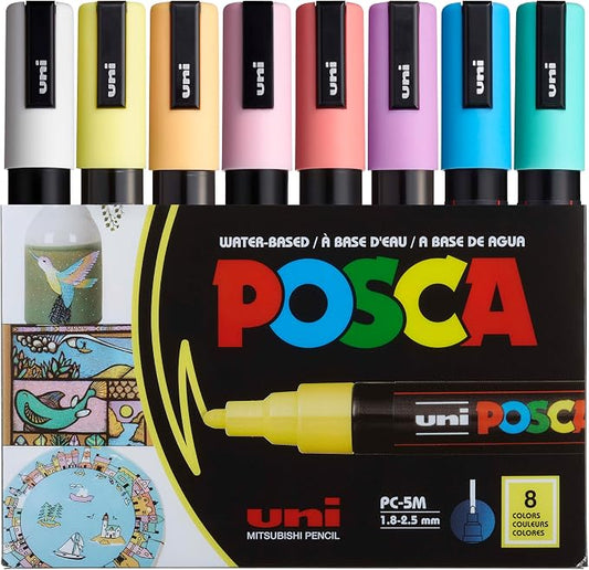 Posca Markers Set, 8 Medium Paint Markers 5M – Soft Tones – White, Sunshine by Unknown