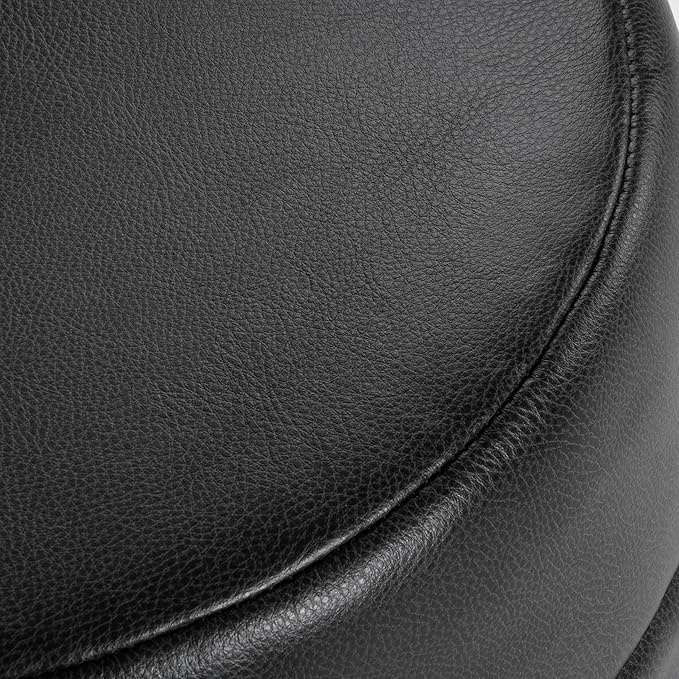 HomePop Upholstered Faux Leather Round Ottoman Home Décor|Foot Rest Ottoman- Black Faux Leather-DeskLoop Office