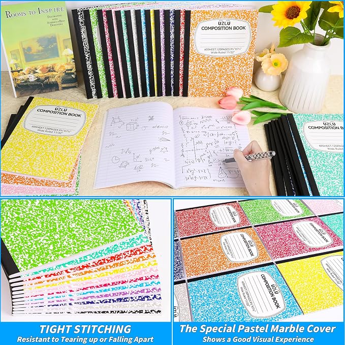 24 Pack 9.75 x 7.5 in Large Composition Notebooks Bulk 12 Color Wide Ruled - Image 4