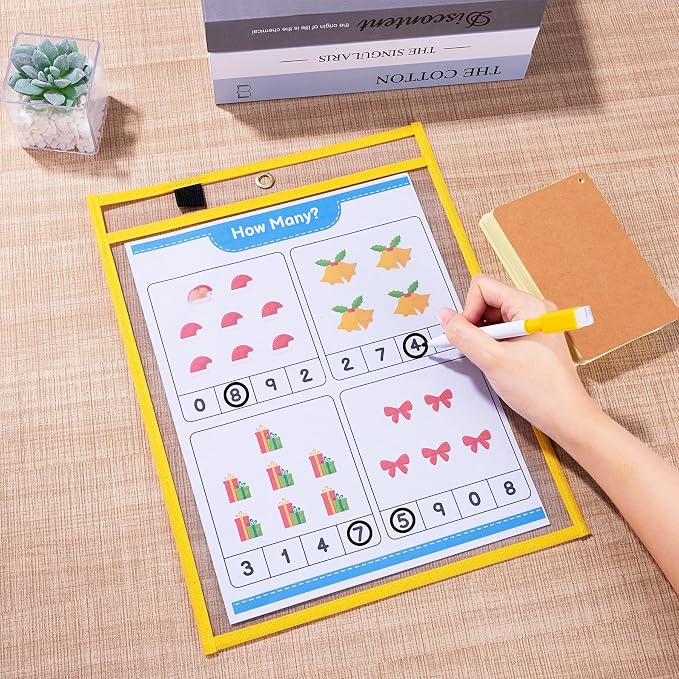 Ndsox 15 Packs Oversized Dry Erase Pockets Reusable Plastic Sleeves, 5 Colors - Image 8