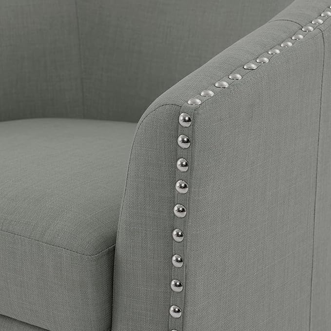 UIXE 360° Swivel Barrel Accent Chair Set of 2, Modern Upholstered Arm Chair Round Club Armchair, Nailhead Trim Single Sofa Seating in Fabric for Living Room - Light Gray-DeskLoop Office