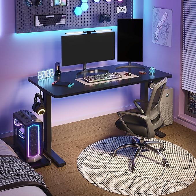 FLEXISPOT EN1 One-Piece Standing Desk, 40 x 24 Inches Small Adjustable Height Desk for Small Space Electric Sit Stand Home Office Table Computer Workstation (Black Frame + Black Desktop)-DeskLoop Office