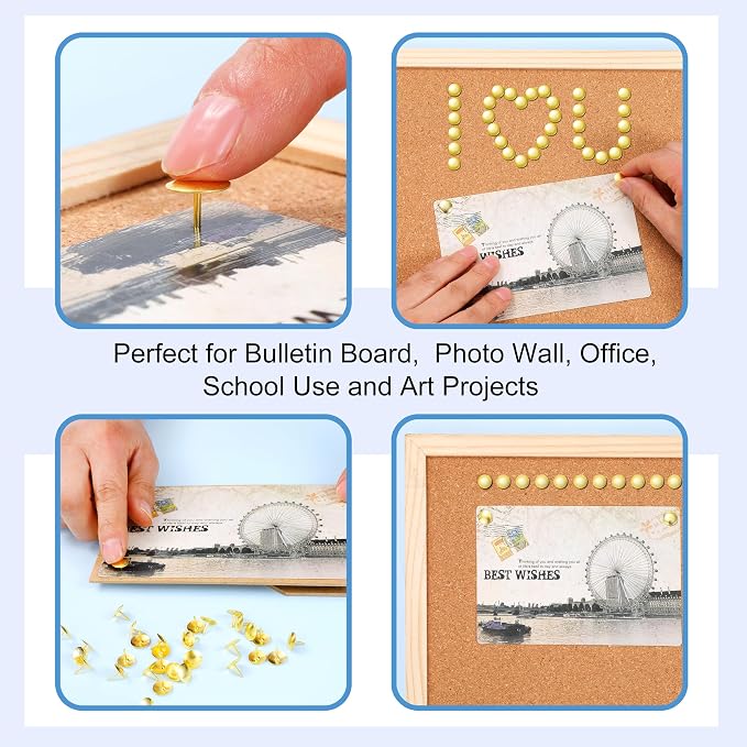 480PCS Gold Thumb Tacks, Flat Push Pins Bulk, Steel Roundness, Needlepoint Tacks - Image 7