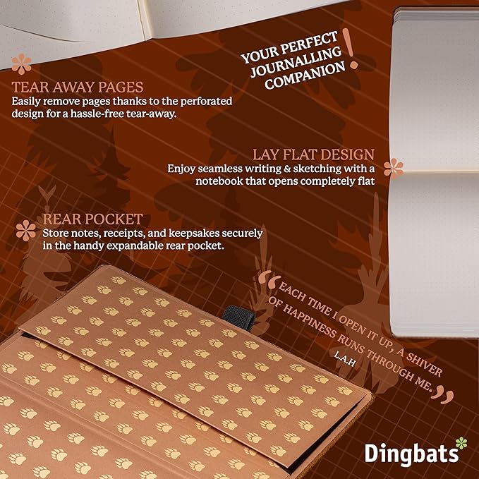 Dingbats* Wildlife Plain Journal Notebook A5 - Vegan Leather Hard Cover, Ideal for Work, Travel - Pocket, Elastic Closure, Bookmark-DeskLoop Office