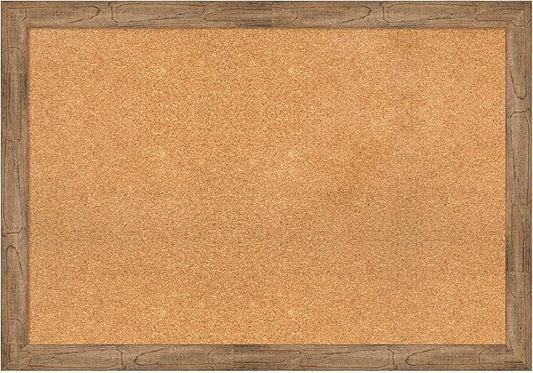 Amanti Art Natural Cork Board for Wall, 28x40 Vision Board with Brown Wood Frame, Large Corkboard Office Decor for Home Organization, Rustic Farmhouse Corkboard Pinboard to display items for home-DeskLoop Office