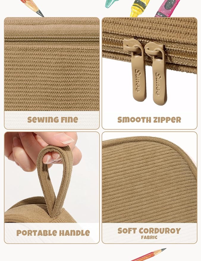 SUNEE Cute Pencil Case, Large Pencil Pouch, Soft Corduroy Fabric Big Pencil Bag - Image 4