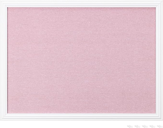 Navaris Framed Linen Bulletin Board - 17 x 23 inches Fabric Jewelry Organizer Pinboard for Wall Memory Memo Pin Board - Pink Linen with White Frame-DeskLoop Office