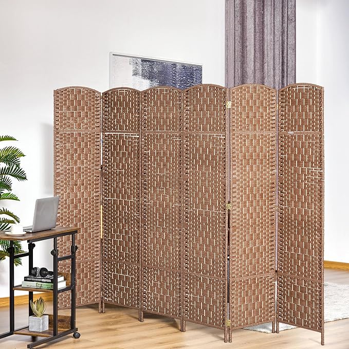 NicBex Room Divider 6 Panel Room Dividers with Woven Rattan Design Partition Room Dividers and Folding Privacy Screens 6 FT Wall Divider for Office,Room Separation,106.25"W x 0.75"D x 70.75"H, Natural-DeskLoop Office