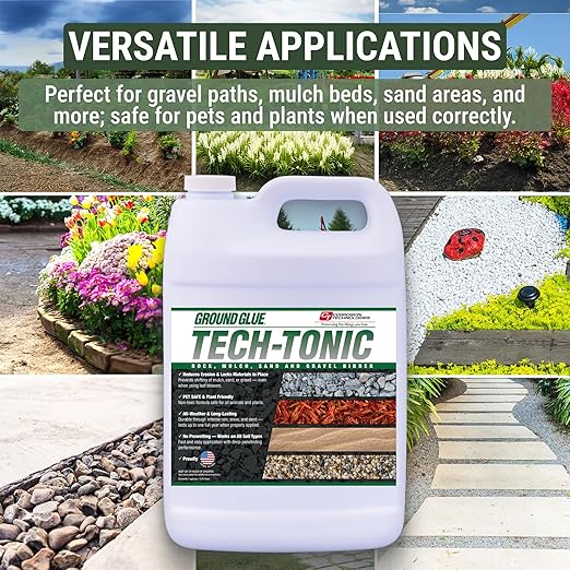 Ground Glue Tech-Tonic Landscape Adhesive for Rock, Mulch, and Sand, Weatherproof Long-Lasting Stabilizer for Trails & Slopes, Pet-Safe Binder for Pea Gravel, Bark & Flower Beds, Made in USA, 1 Gallon-DeskLoop Office